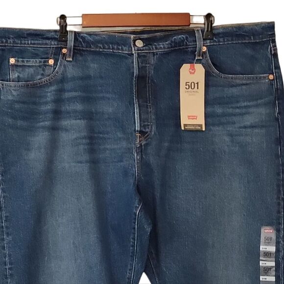 Levi's Original 501 High Rise Straight Leg Cropped Plus Size Denim Blue Jeans - Picture 4 of 12